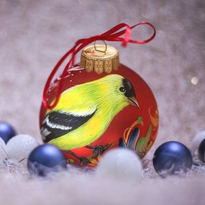 Canary Ornament for Christmas Personalise Large Glass Christmas Tree Bauble, Hand Paint Bird Ornament, Mom Christmas Gift with Free Gift Box