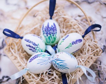Conjunto com 5 ovos de Páscoa ucranianos, autênticos ovos de Páscoa ucranianos (Pysanky) de lavanda, um presente de Páscoa único, pintado à mão, um presente tradicional ucraniano, ideal para presente de boas-vindas.