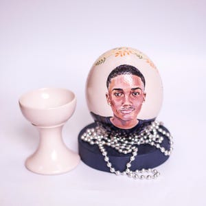 Hand Painted Portrait On Ostrich Egg, Ostrich Egg Art, Hand Painted Portrait, Custom Personalized Gift with Stand and Gift Box, egg art