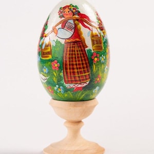 Folk Art Handpainted Wooden Easter Eggs | Ukrainian Pysanka Egg, Girl in Ukrainian Dress, Colorful Wooden Eggs, Easter Basket Stuffers