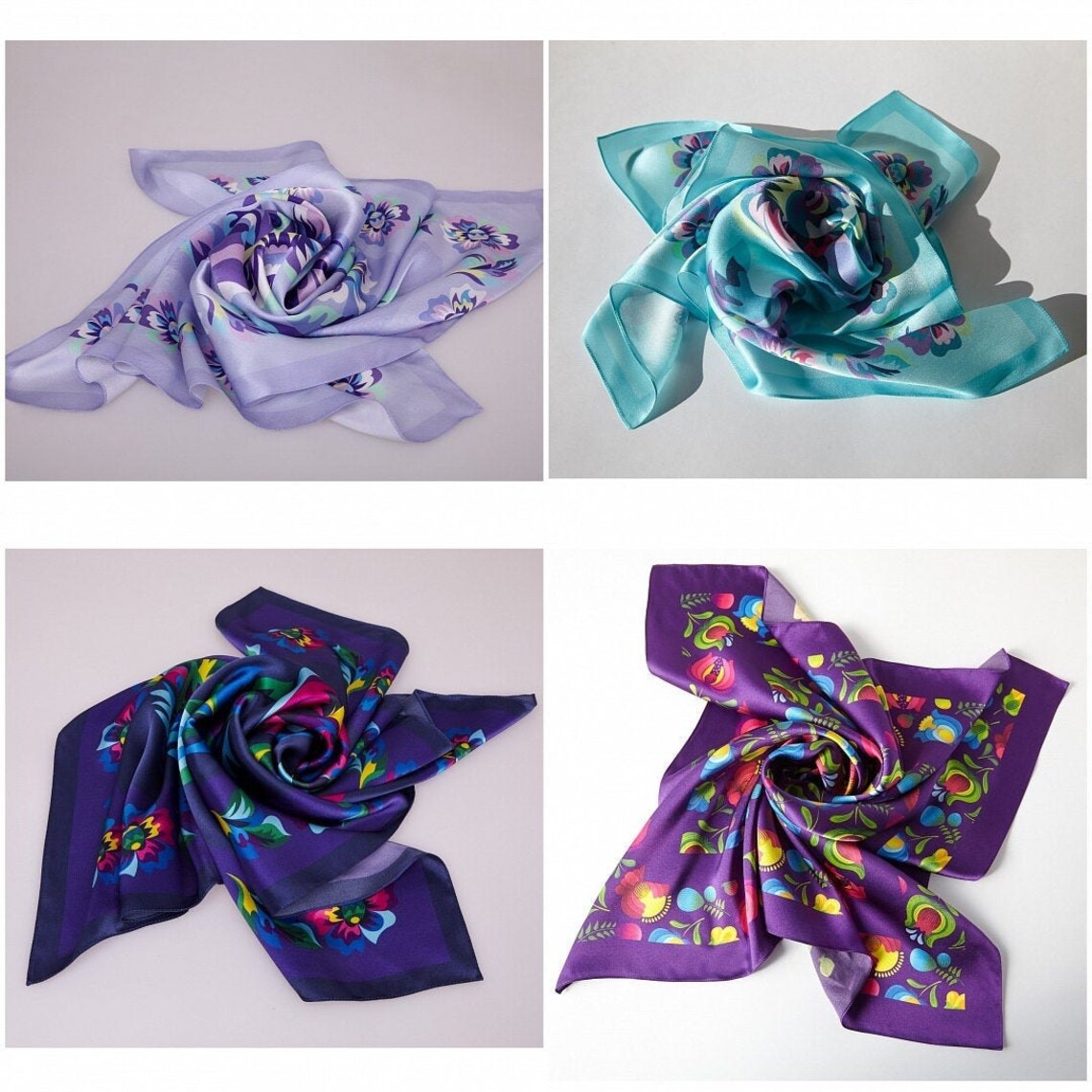 Purple Floral Italian Silk Scarves for Women Wedding Gift Etsy