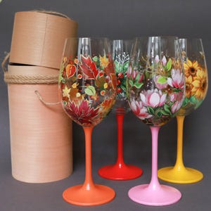 Hand-Painted Wine Glass, Custom Fall Season Glasses, Summer Autumn Decor, Folk Art Painted Glassware, Wine Lovers Gift image 5