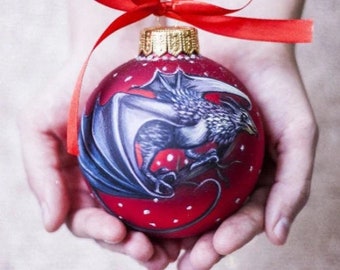 Dragon hand paint ornament, Large red glass dragon bauble, Personalize gift for toddler birthday, Gift for Dragon Year, Holiday gift for boy