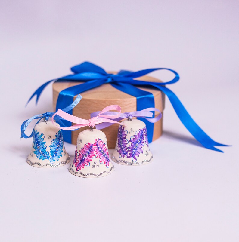 3 Ceramic Christmas Bells Ceramic Bell Bells With Etsy