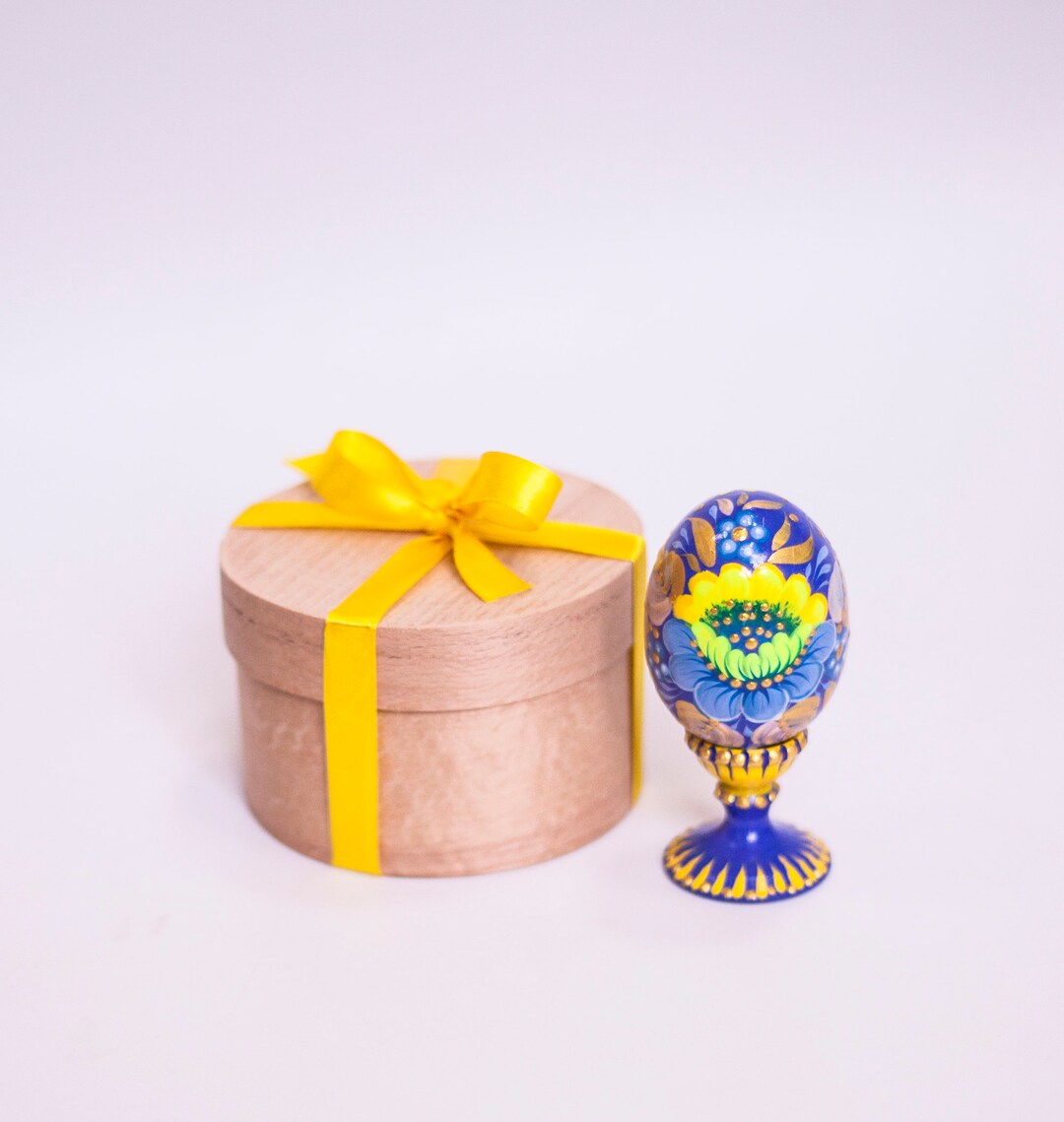 Yellow and Blue Pysanka Easter Egg, Hand Painted Wooden Egg With Flower ...