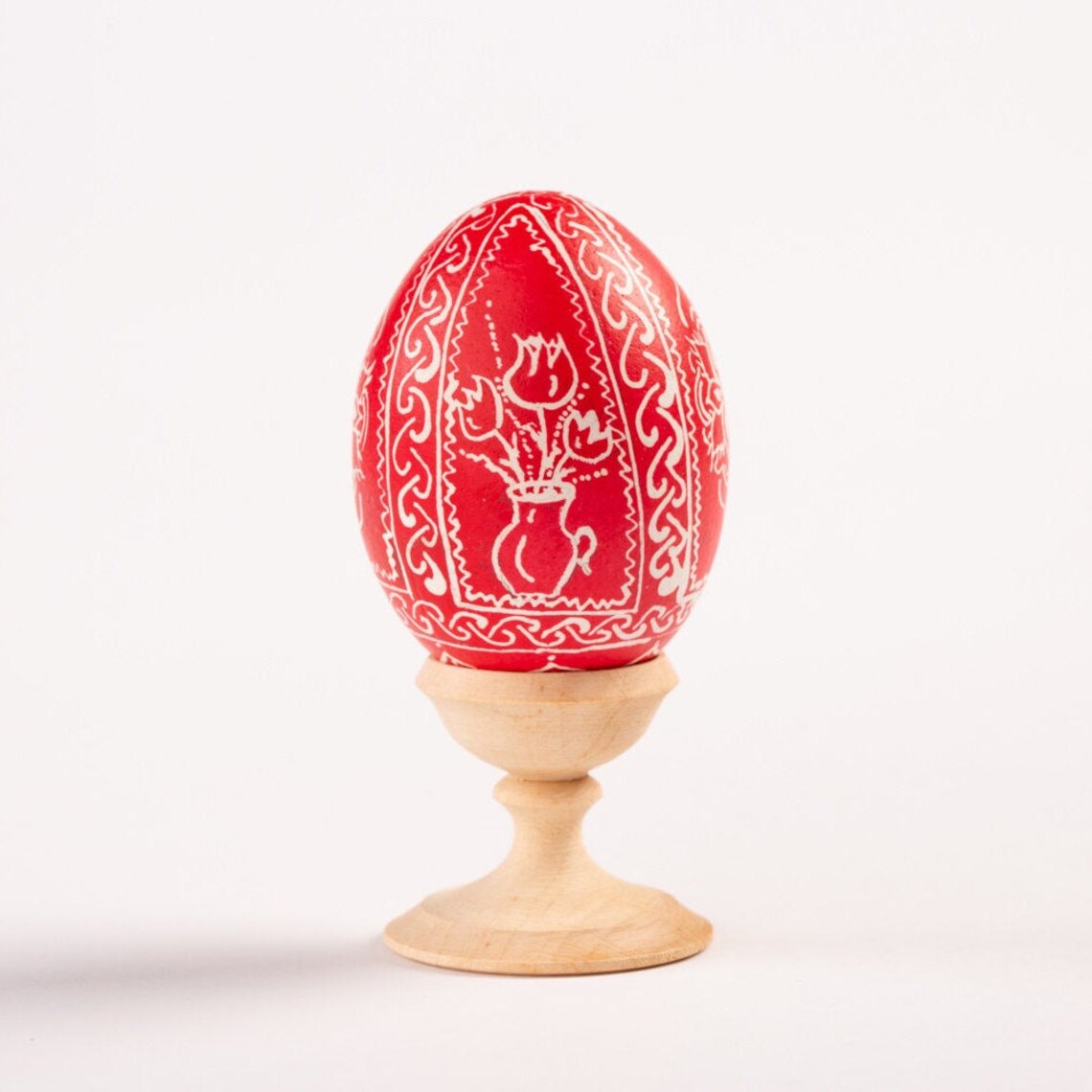 Red and White Hand Painted Easter Egg | Floral Tulips Pysanka Egg ...