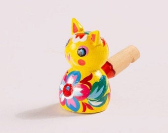 Cat Wooden Whistle for Girls and Boys | Samchykivka Folk Art Toys, Ukraine Toy, Handmade Whistle, Baby Christmas Gifts