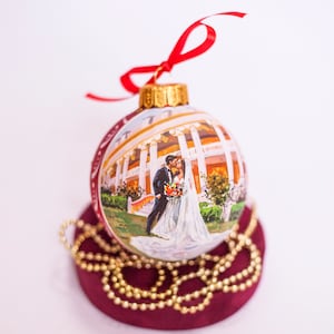 Custom Wedding Portrait From Photo Painted on Ornament, Wedding Venue Drawing Gift for New Weds Handpainted Couple Portrait, Christmas gift