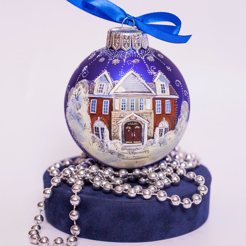 House Portrait Ornament, Custom Hand Painted Home Ornament Bulbs, Glass Premium Ornament by Photo, Personalized Gift for Parents for Granny image 2