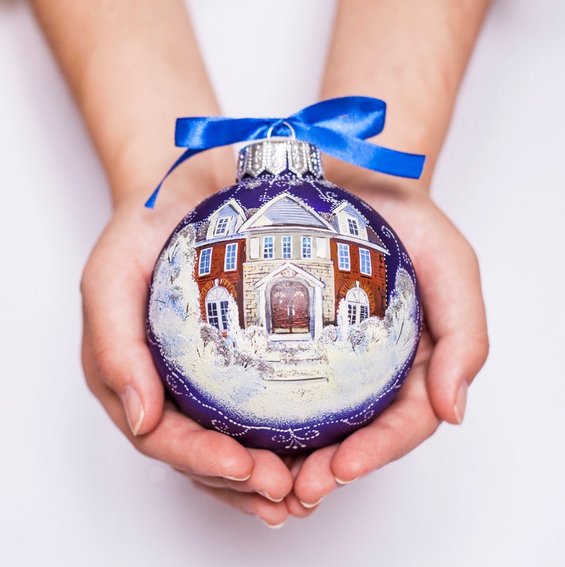 House Portrait Ornament, Custom Hand Painted Home Ornament Bulbs, Glass Premium Ornament by Photo, Personalized Gift for Parents for Granny Ornament