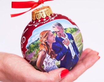 Custom Painted Family Portrait, Personalized Portrait Ornament, Valentines Gift Idea, Custom Person Painted Bauble From Photo Couple Gift