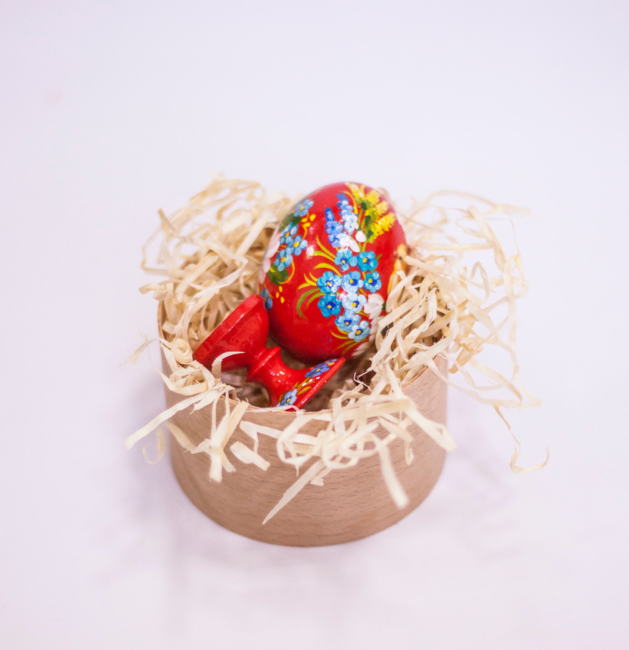 Pysanka Easter Egg, Red Hand Painted Wooden Egg With Yellow Chicken ...