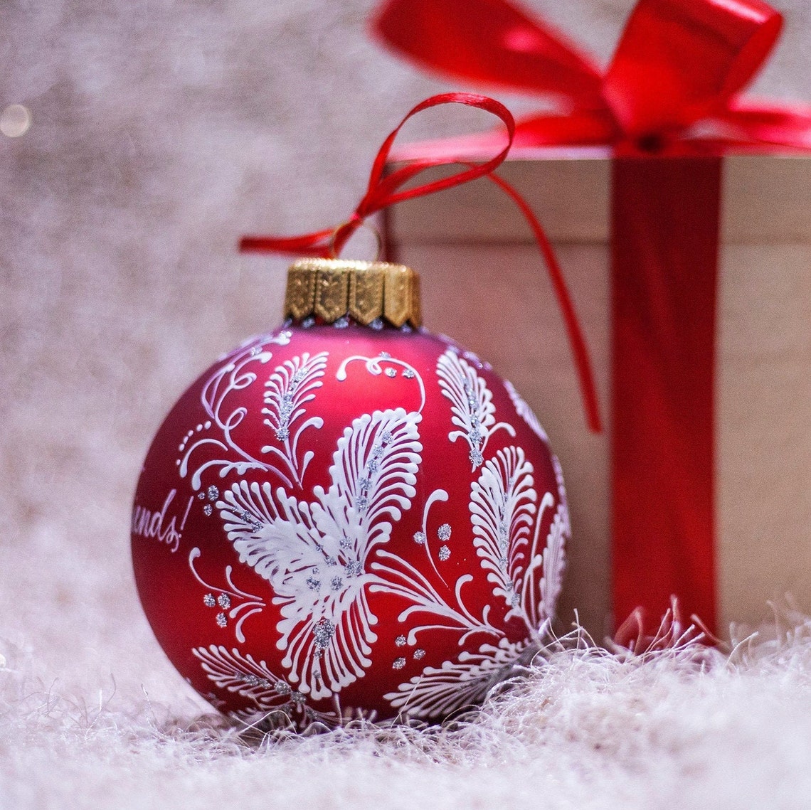 Red and White Glass Xmas Ornament Hand Painted Glass Etsy