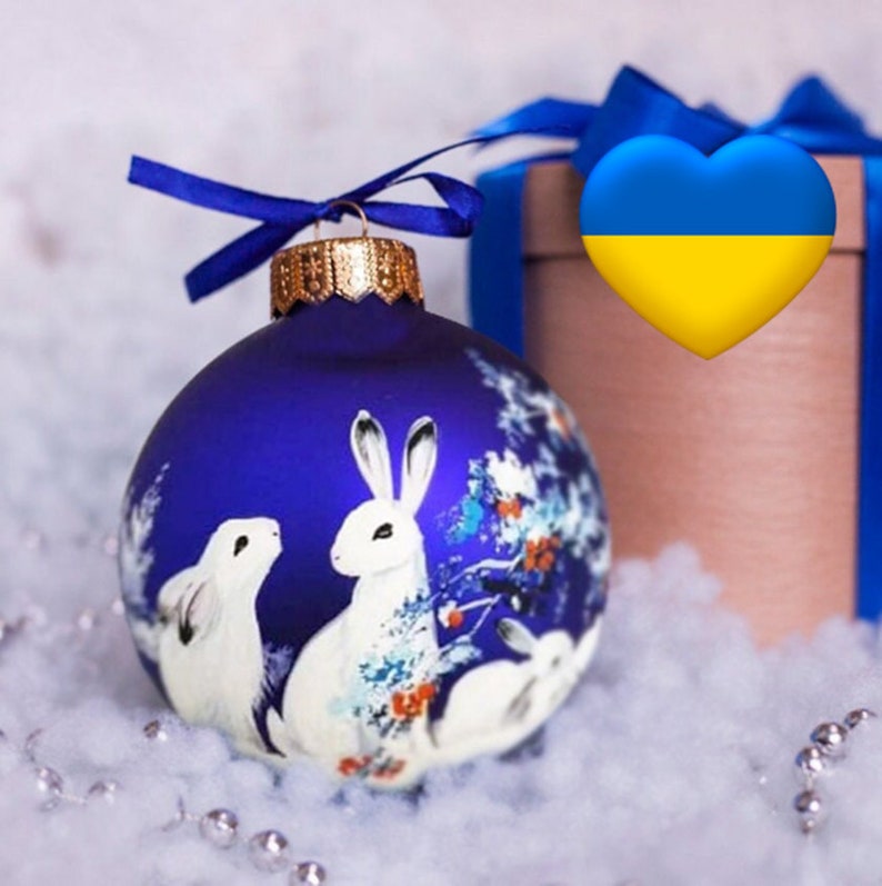 Bunny Ornament Hand Painted White Rabbits Custom Bauble Etsy