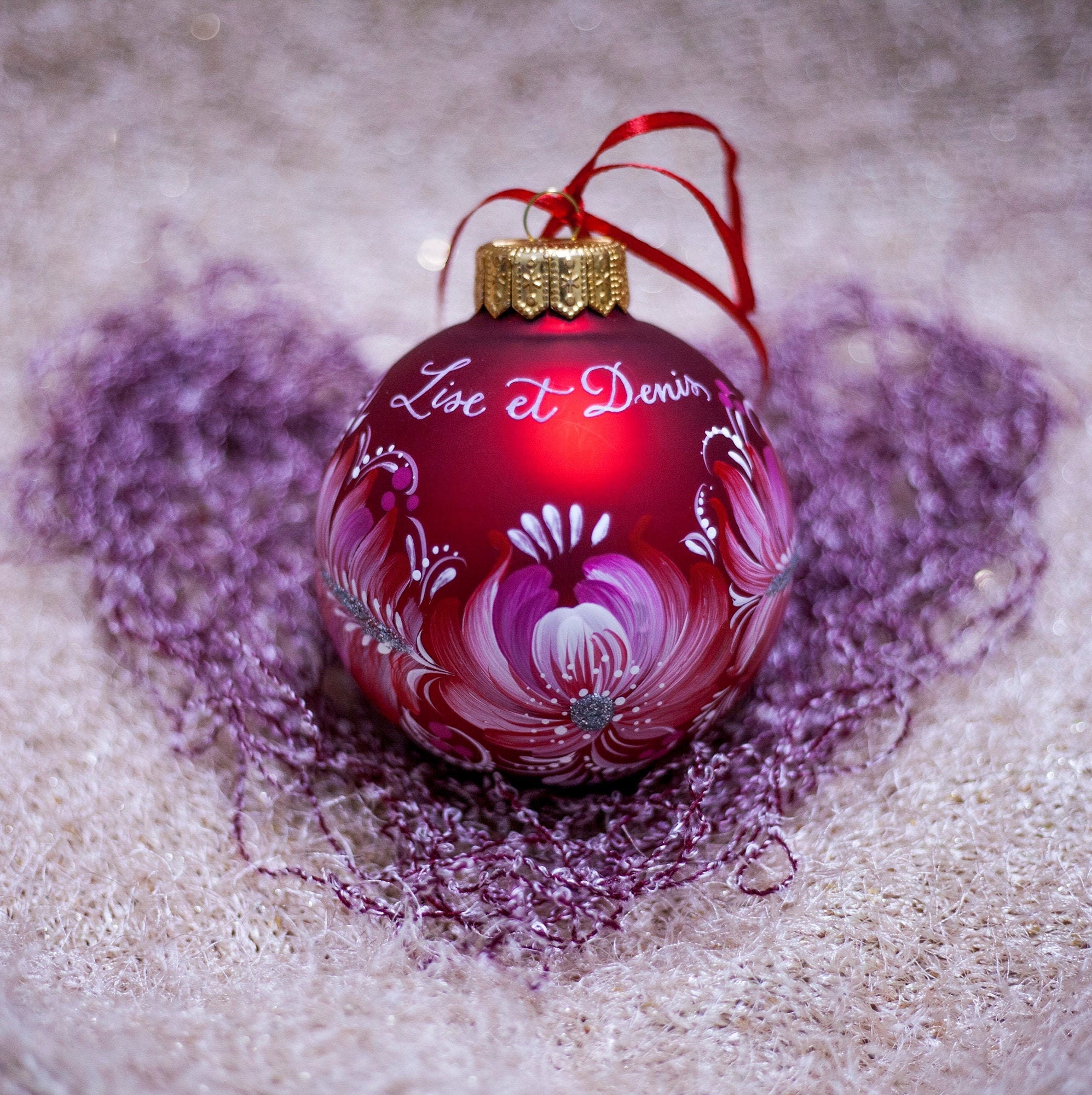 Purple Christmas Ornaments Floral Christmas Tree Baubles, Ukrainian Hand  Painted Christmas Tree Decor, Christmas Gift, Large Glass Ball 