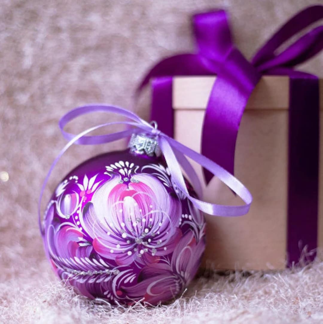 Purple Christmas Tree Decorations, Deep Purple Beaded and Lilac