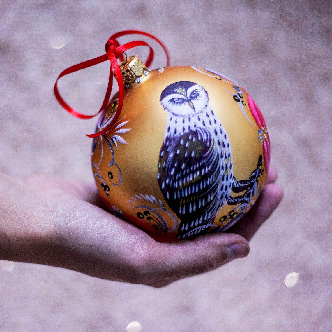 Owl Christmas Ornament Personalise Gold Bird Ornament Large Etsy