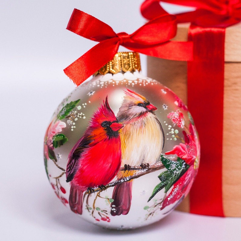 Red Cardinal Christmas Ornament, I Am Always With You Custom Painted Couple of Birds, Memorial Ornament, Personalized Cardinal Winter Decor image 2