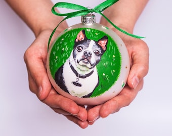 Enfeite personalizado para animais de estimação, retrato de cachorro pintado à mão, presentes personalizados para cães, retrato de animal de estimação pintado à mão, presente de Natal para a família.