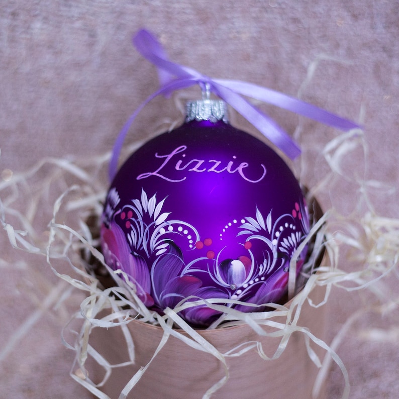 Purple Christmas Ornaments Floral Christmas Tree Baubles Etsy