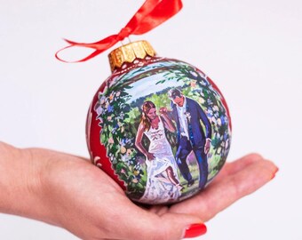 Wedding Gift Portrait Painted From Photo Couple Portrait Ornament Christmas Gift For Neweds Valentine Day Personalized Ornament Gift Box