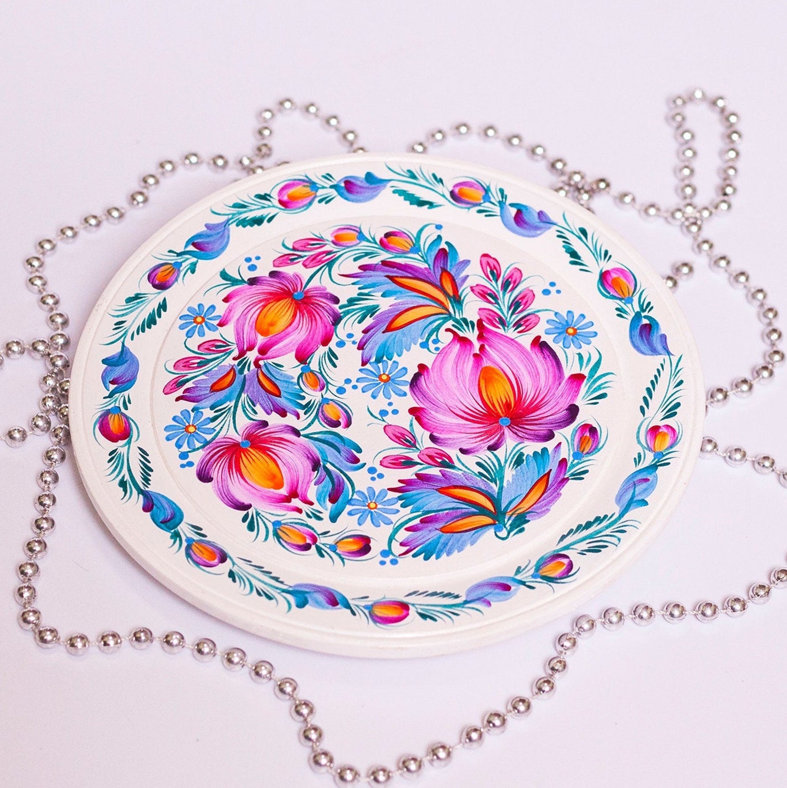 PETRYKIVKA Wooden Hand Painted Plate Wall Hanging Gift for Etsy