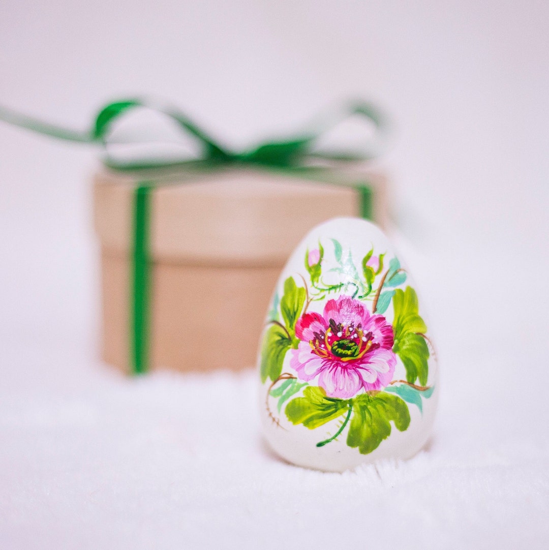 Hand Painted Easter Egg, Easter Eggs Basket Stuffer, Pink Rose Floral ...