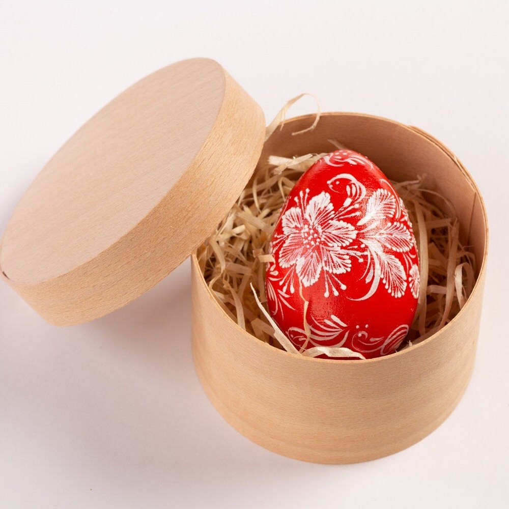 Red and White Pysanky Eggs, Floral Hand Painted Wooden Egg, Ukrainian ...