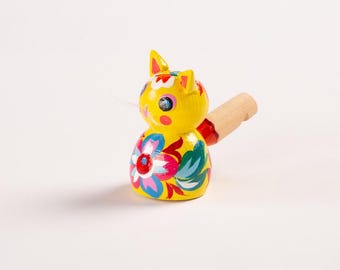Silbato de madera para gatos para niñas y niños / Juguetes de arte popular Samchykivka, juguete de Ucrania, silbato hecho a mano, regalos de Navidad para bebés