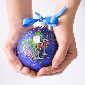 Wine Lover Gift Personalized Hand Painted Christmas Ornament Drink Wine Be Happy Bauble Girlfriend Christmas Gift Wine Club Gift for Him