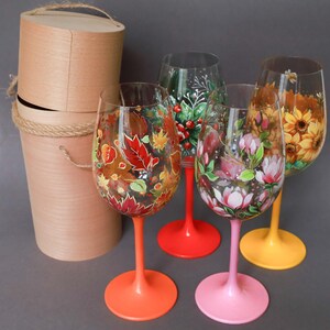 Hand-Painted Wine Glass, Custom Fall Season Glasses, Summer Autumn Decor, Folk Art Painted Glassware, Wine Lovers Gift image 10