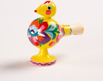 Juguete de silbato de madera de pájaro para niños / juguetes Samchykivka, juguete de arte popular hecho a mano, rellenos de cesta de Pascua, regalo de Navidad para bebés