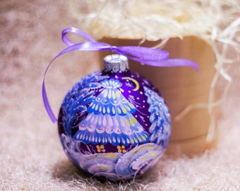 Ukrainian Hand Painted Petrykivka Christmas Ornament Gift For Parents Glass Bauble Large Personalize Ornament with Free Gift Box Xmas Gift