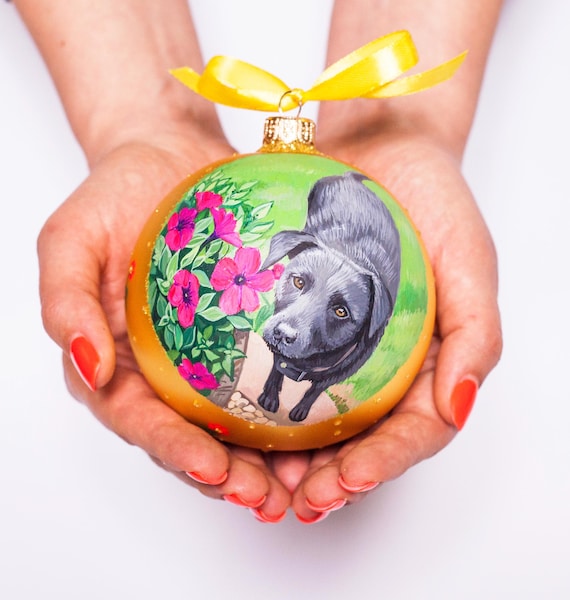 Custom Pet Portrait Ornament: Hand-painted Dog Memorial Bauble