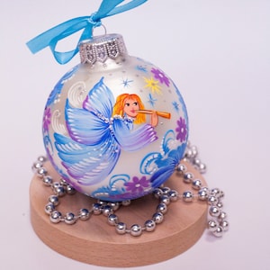 Angel baby Christmas ornament Personalized name baubles White little angel Hand painted glass Ukraine Xmas gifts Baby loss Child loss gift
