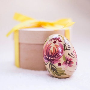 PETRYKIVKA Pink Flower Easter Egg, Pysanky Eggs, Decorative Easter Eggs, Ukraine, Pink Floral Hand Painted Wooden Egg, Toddler Easter Gift