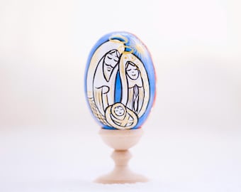 Nativity Hand Painted Wooden Decoration | Baby Jesus Christian Gifts, Christmas in July, Ukrainian Nativity Egg, Holly Family Decoration