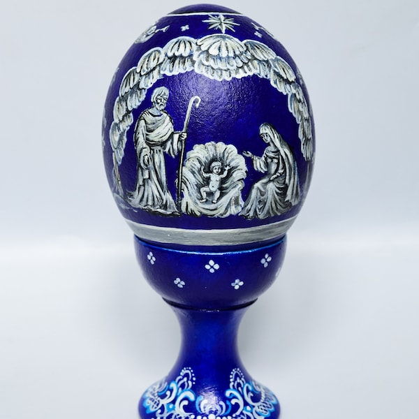 Nativity pysanka Huge pysanka Christmas hand painted ostrich egg Art egg Ostrich eggshell Ukrainian housewarming  gifts