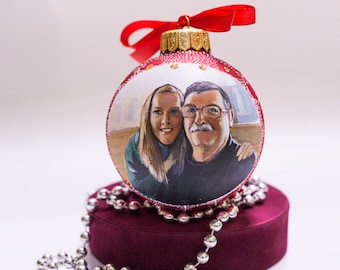 Custom Painted Family Portrait Ornament, Personalized Wedding Anniversary Gift, Hand Painted Portrait from Photo Bauble, Person Bulb