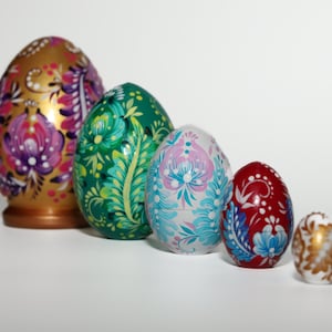 Nesting Dolls Hand Painted Wooden Easter Egg Matryoshka Doll Set of 3 Set of 5, Grandchild Gift,  Children Stacking Toy