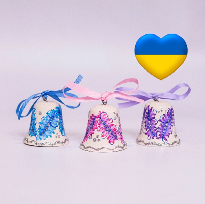 3 Ceramic Christmas Bells Ceramic Bell Bells With Etsy