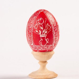 Red and White Hand Painted Easter Egg | Floral Tulips Pysanka Egg, Painted Egg Shell, Farmhouse Easter Decor