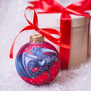 Dragon hand paint ornament, Large red glass dragon bauble, Personalize gift for toddler birthday, Gift for Dragon Year, Holiday gift for boy