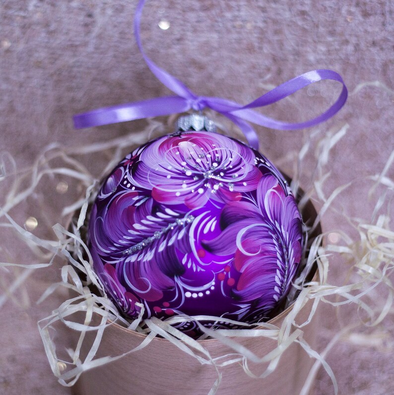 Purple Christmas Ornaments Floral Christmas Tree Baubles Etsy