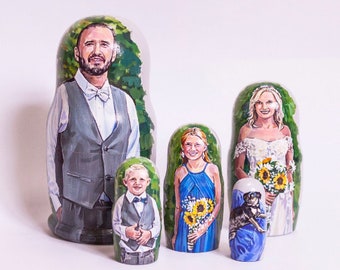 Custom Valentines Day Gift, Family Portrait Painted from Photo, Wedding Hand painted Nesting Doll, Anniversary Gift Idea Personalized Dolls