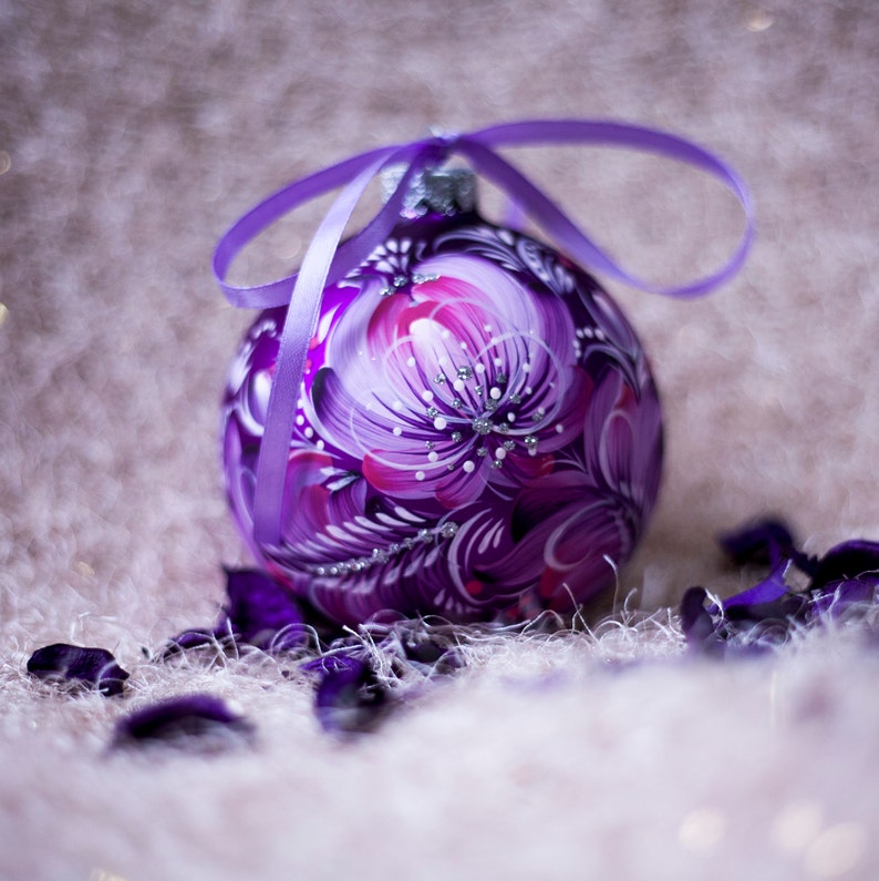 Purple Christmas Ornaments Floral Christmas Tree Baubles Etsy