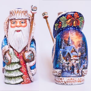 Wooden Carve Santa Claus Figurine - Holiday Home decor - Xmas home decoration 7.2&quot; wood Noel - Christmas winter tired display