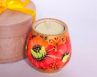 Petrykivka Floral Wooden Candle, Candlestick Holder, Ukrainian Hand Painted Tea Light Candles, Tealight Candle Holder, Housewarm Decor Gift