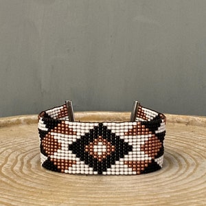 Loom Beaded Bracelet, Beaded Bracelet for Women, Black Bronze White Jewelry, Bead Woven Jewelry, Seed Bead Jewelry, Jewelry Gift for Her