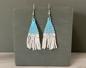 Ombre Earrings, Bead Fringe Earrings, Beaded Statement Earrings, Earrings for Women, Blue Earrings, Beaded Jewelry, Gift for Women